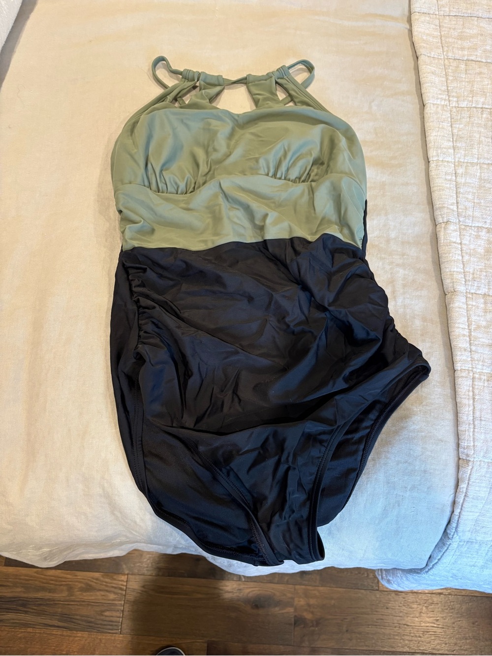 Cupshe Olive Green and Black One-Piece Swimsuit